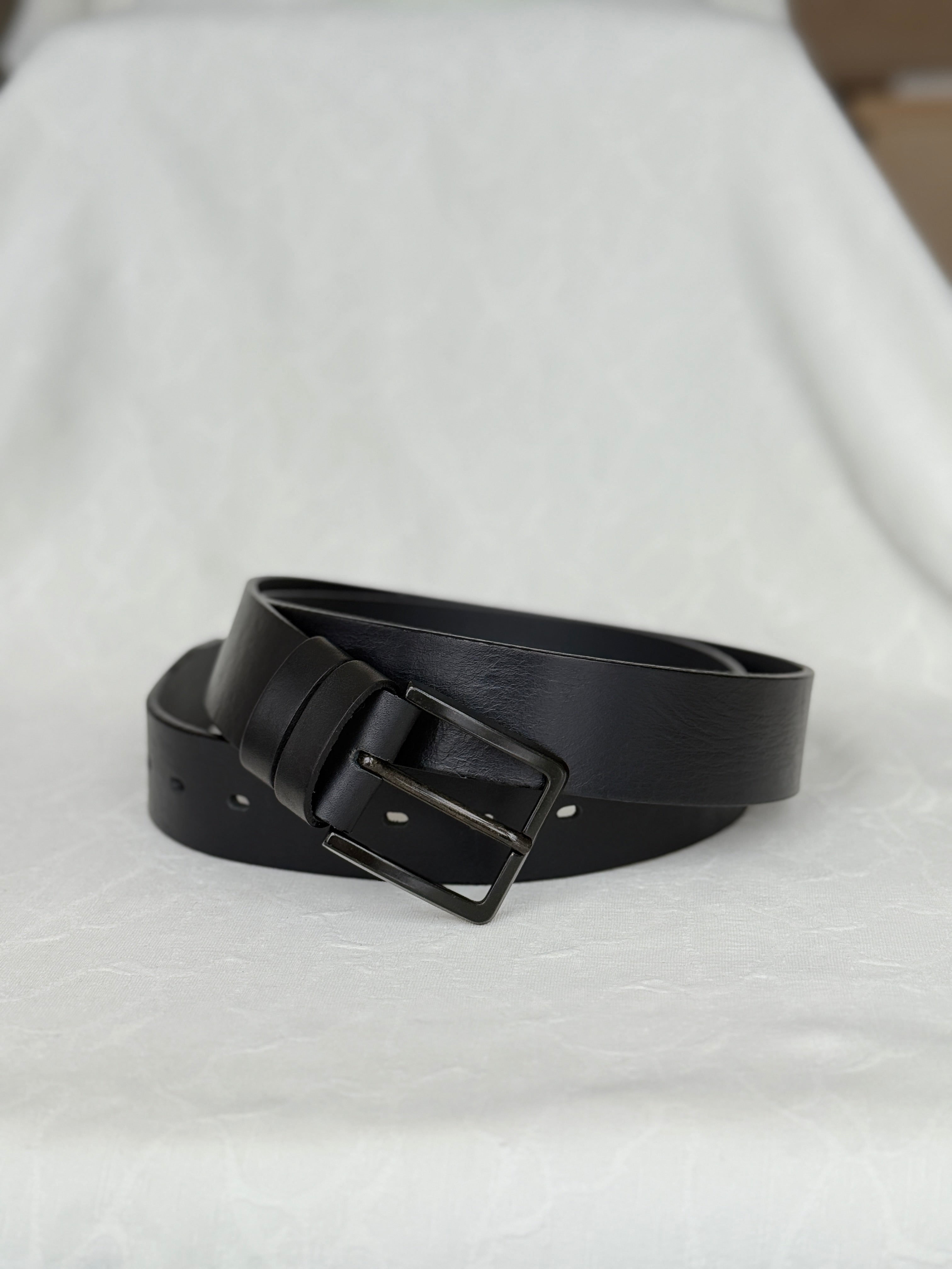 Black Leather Belt - Black on Black