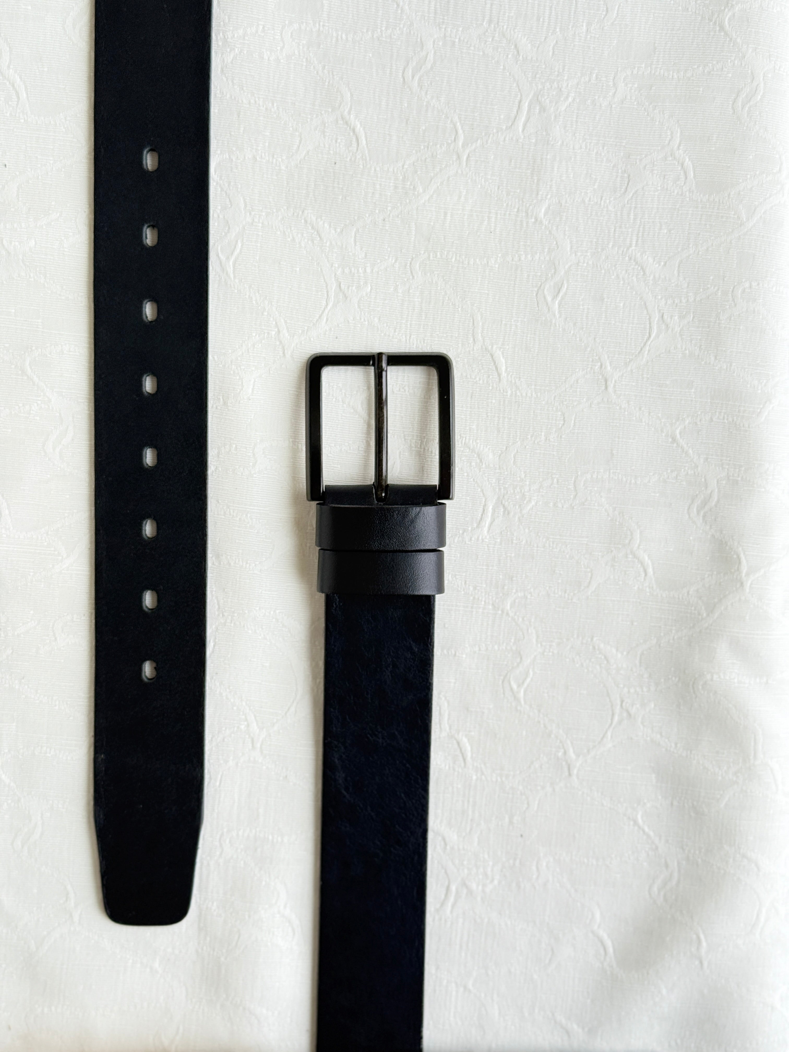 Black Leather Belt - Black on Black