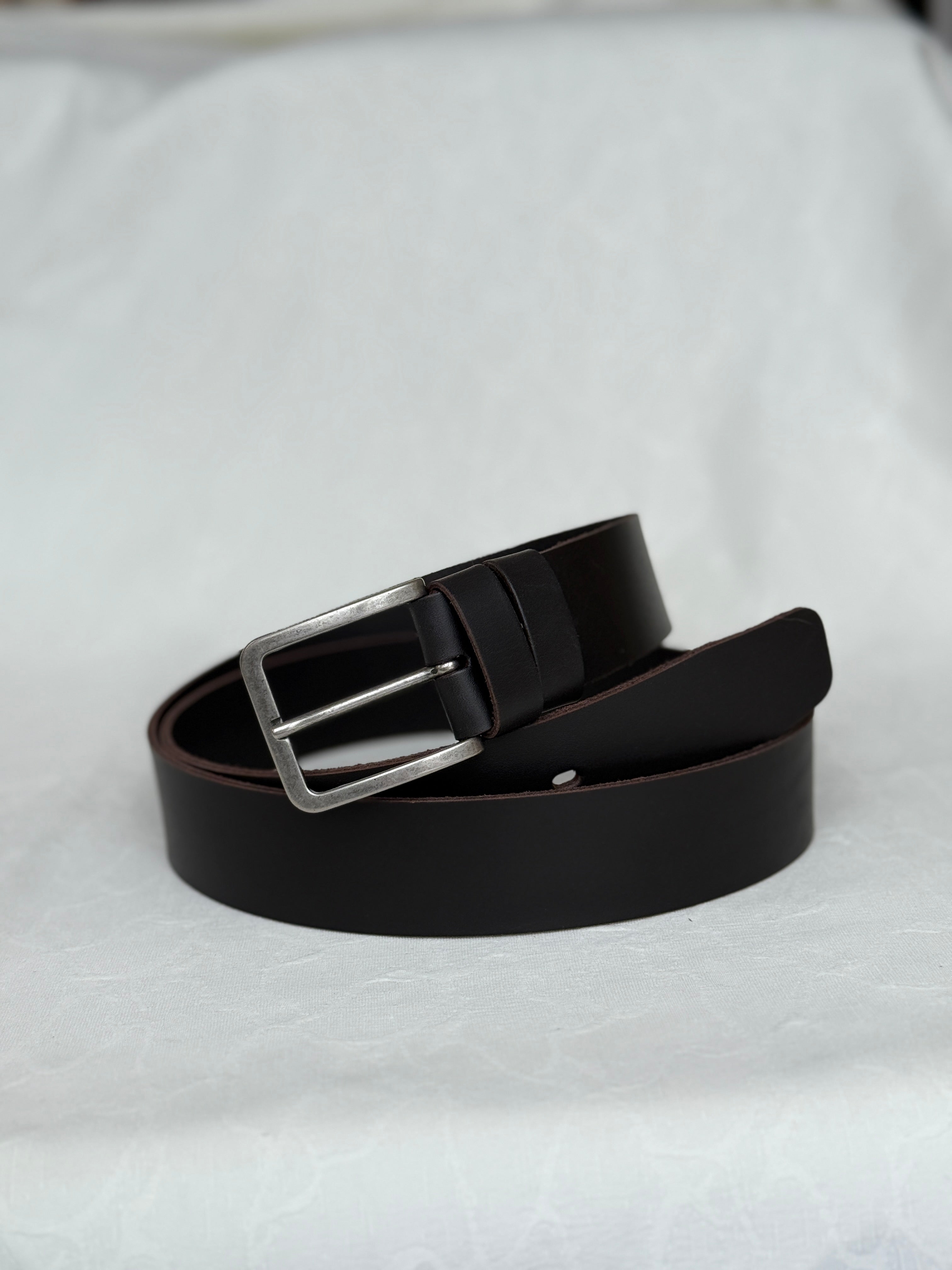 Brown Leather Belt - Brushed Metal