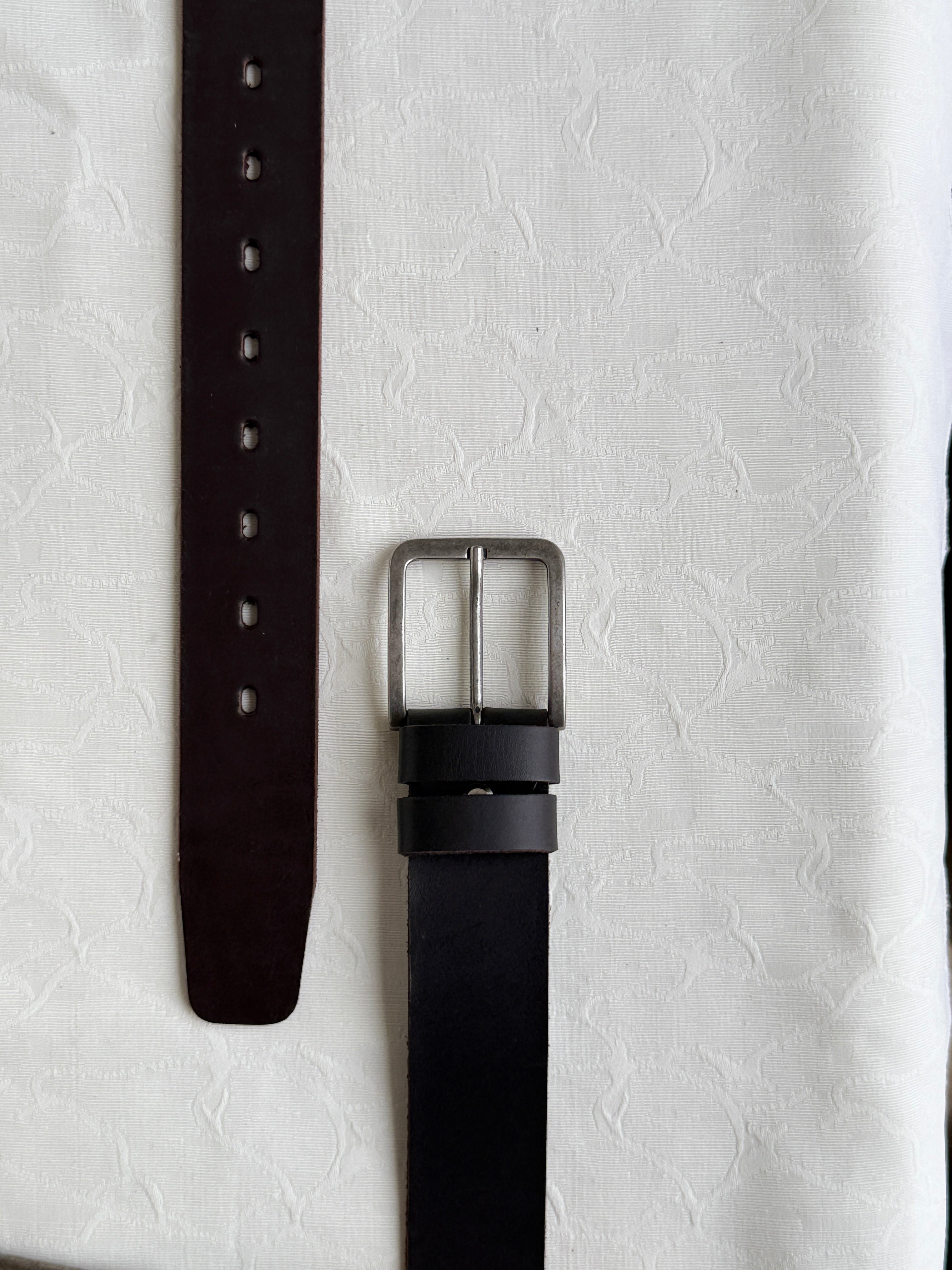 Brown Leather Belt - Brushed Metal